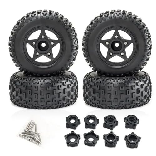 4pcs 109 mm 1/8 1/10 Kurzverlaufsreifen mit 12 mm 14 mm 17 mm Rad Sechskant, kompatibel mit verschiedenen RC -LKWs und Fahrzeugen mit 110 Skala, kompatibel(Black) von ForgeCore