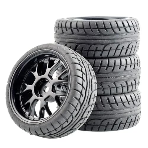 4pcs 12mm Hex Hub RC -Auto -Gummi und Räder Felgen kompatibel mit 1/18 1/16 1/10 Skala -Fahrzeuge für 144001 und ähnliche Modelle(Black) von ForgeCore
