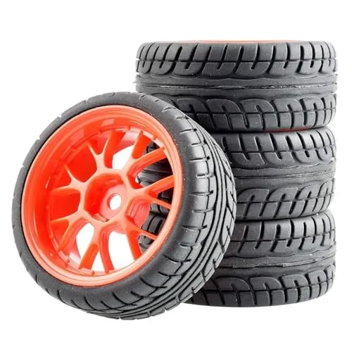 4pcs 12mm Hex Hub RC -Auto -Gummi und Räder Felgen kompatibel mit 1/18 1/16 1/10 Skala -Fahrzeuge für 144001 und ähnliche Modelle(Red) von ForgeCore
