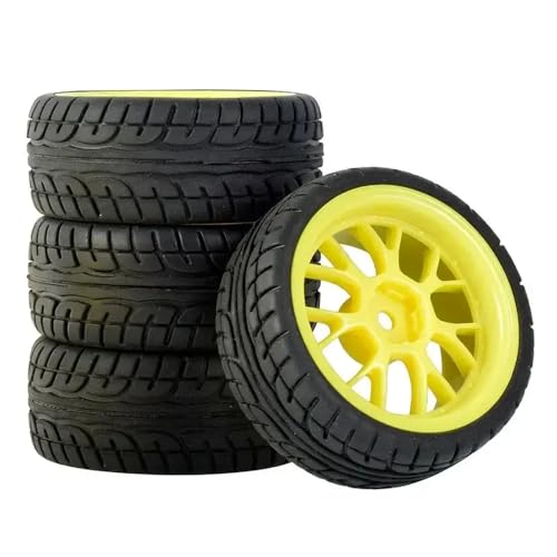 4pcs 12mm Hex Hub RC -Auto -Gummi und Räder Felgen kompatibel mit 1/18 1/16 1/10 Skala -Fahrzeuge für 144001 und ähnliche Modelle(Yellow) von ForgeCore
