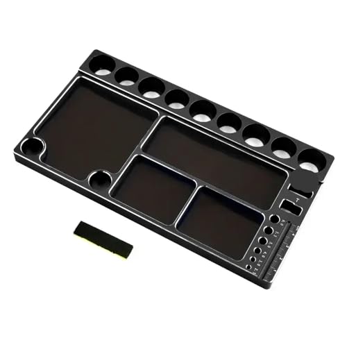 ForgeCore Werkzeugspeicherplatte kompatibel mit 1/8 1/10 1/12 Skalierungsmodell Autos Klettern Fahrzeug Reparaturklang Organizer Tablett Wartungsbox Zubehör(Black) von ForgeCore