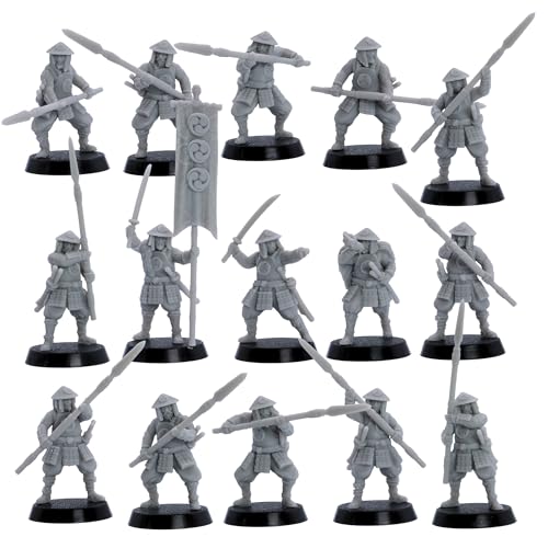 Ashigaru Spearmen Unit – 15 Samurai-Miniaturen mit Kommandogruppe | 30 mm Skala historische Modelle | Tabletop Wargaming Figuren | Kyoushuneko Miniaturen | Harz unlackiertes Set für Hobbyisten & Gamer von Forged Terrain