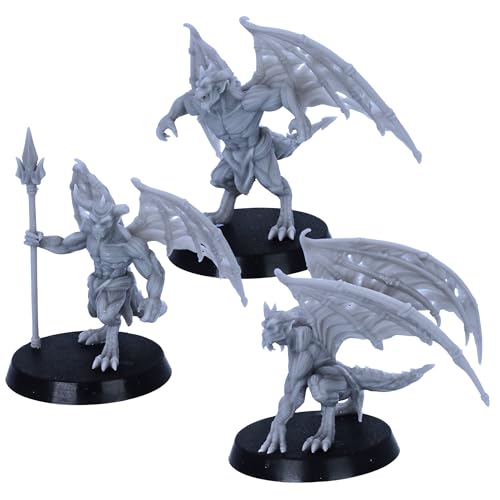 Devil Minions – 3 Wasserspeier-Miniaturen für Tisch-RPGs, 32 mm Basis-Fantasy-Monster, DND, Wargames, Epische Miniaturen, lizenziert, unlackierte Figuren aus Kunstharz für Gamer und Maler von Forged Terrain
