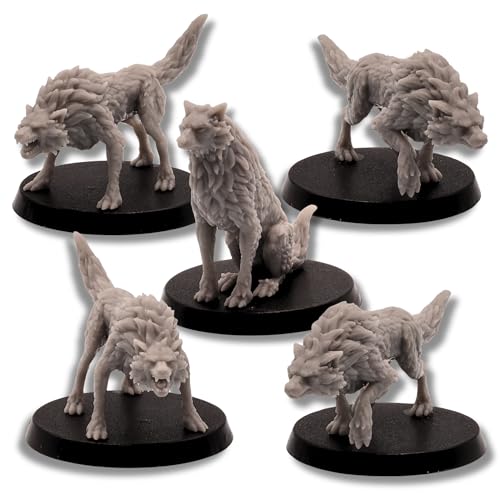 Fantasy Wolves Miniatures Set 28 mm Treppe – unlackiert für den Tisch DND RPG Tiere Figuren – Miniaturen aus lackiertem Kunststoff für Sammler und Spieler von Forged Terrain