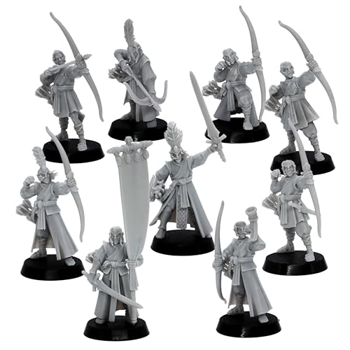Forged Terrain Elf Archers – 10 Fantasy Elf Miniaturen mit Bögen, 32 mm Maßstab Kriegsspielmodelle, DND, Pathfinder, RPGs, Highlands Miniatures lizenziert, unlackierte Figuren aus Kunstharz, Gamer und von Forged Terrain