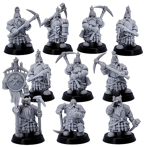 Forged Terrain Dwarf Miner Miniatur-Spiel, Maßstab, 32 mm, unlackierte Fantasy-Figuren für RPG DnD Fantasy Tabletop Gaming g Dwarven Army Unit Figuren von Forged Terrain