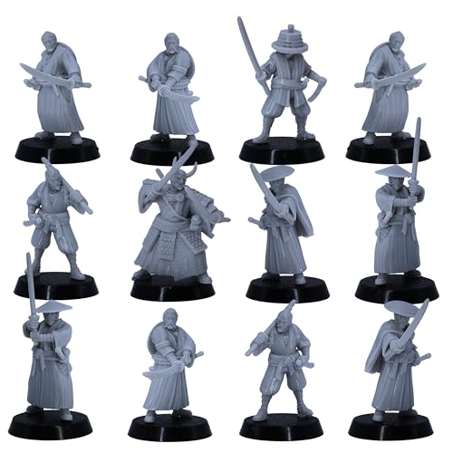 Forged Terrain Japanische Samurai Ronin Set Miniaturen, Tabletop Wargames Schwertkämpfer Figuren, unbemalt, Wargaming Feudal Figuren Samurai Nippon Starter Army von Forged Terrain