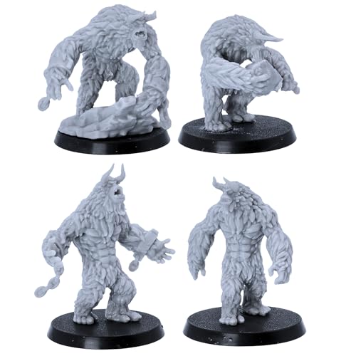 Forged Terrain Yeti Miniaturen-Set, 4 Fantasy-Monsterfiguren, RPG-Modelle, Tischmodelle im Maßstab von 28 mm, unlackiertes Harz für DnD, Pathfinder, Frostgrave, Wargaming von Forged Terrain