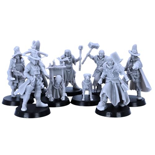 Inquisitor Band – 9 Miniatur-Set für Tisch-RPGs, Fantasy-Modelle, 32 mm große Fantasy-Modelle, Hexenjäger, Priester, Hochinquisitor, Highlands-Miniaturen, lizenziert, unlackierte Figuren aus Kunstharz von Forged Terrain