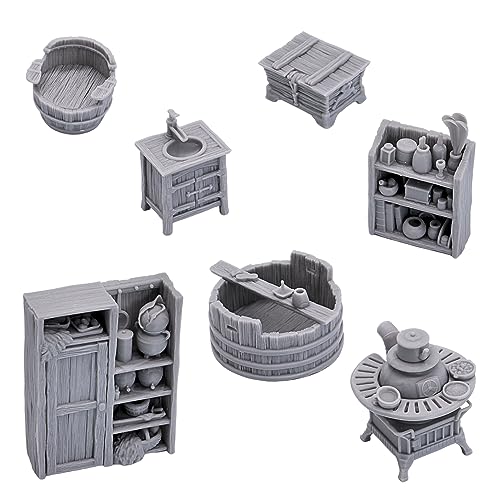 Rustikale Holzmöbel, 28 mm, verstreut Gelände, Miniaturen, Geländelandschaft für Tischspiele, Taverne, Rollenspiele, Figuren von Forged Terrain