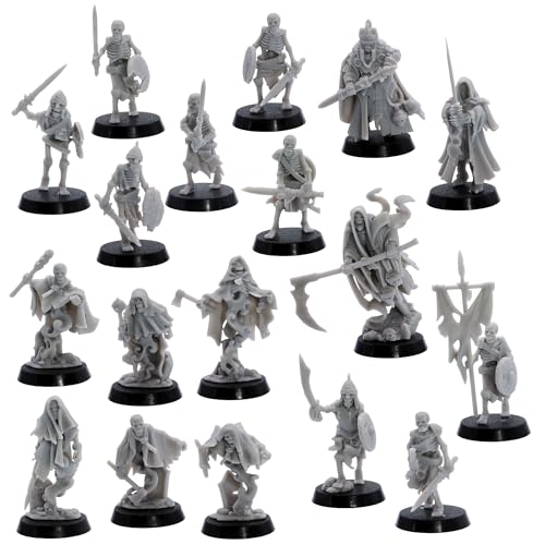 Untote Skelettarmee, 18 Miniaturen für DND- und Tabletop-Kriegsspiele, 32 mm Maßstab, Untoten-Set, RPG-Skelettkrieger, Kommando und Geister, lizenzierte Highlands-Miniaturen, unbemalte Figuren aus von Forged Terrain