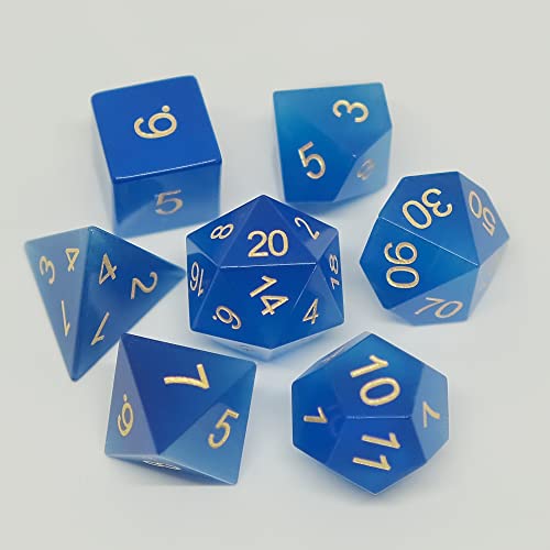 Blaues Katzenaugen-Edelstein-Würfel-Set, 7 Stück, klare Schrift für RPG-Spiel, Würfelspiel, Brettspiel, Geschenk für Gamer von Forgic