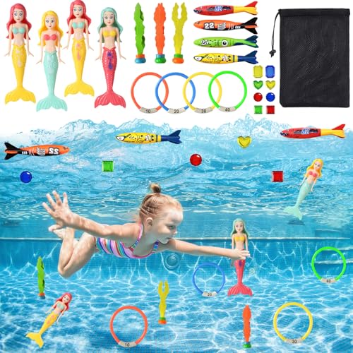 Forhandy Unterwasser Tauchspielzeug Set 24 Stück Tauchen Pool Spielzeug Tauchen Meerjungfrauen mit Tauchringe Schwimmspielzeug Schwimmbad Tauchset inkl. Tragetasche Forhandy Unterwasser Tauchspielzeug Set 24 Stück Tauchen Pool Spielzeug Tauchen Meerjungfrauen mit Tauchringe Schwimmspielzeug Schwimmbad Tauchset inkl. Tragetasche von Forhandy