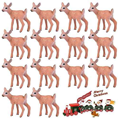 14 Stück Weihnachten Miniatur Hirsch Figuren,Mini Hirschspielzeug,Künstliche Hirsch Modell,Waldtiere Figuren zum Basteln Kuchen Topper,Geburtstagsgeschenk,Kuchen Topper Weihnachten für Kinder von Forhome