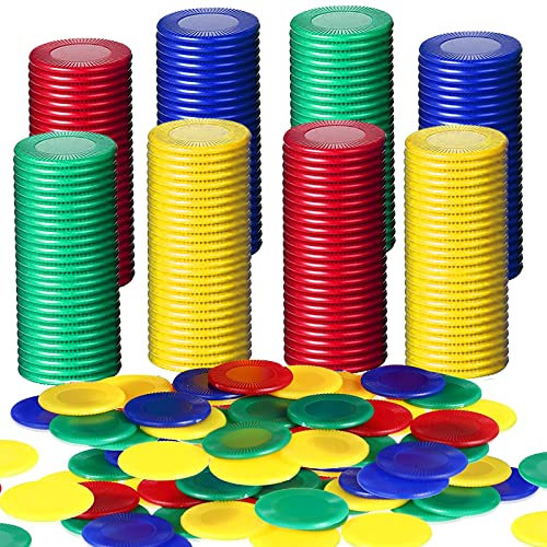 400 Stücke Plastik Poker Chips, Spielchips, Bingo Chips, Kinder Zählchips zum Lernen Mathematischer Berechnungen und Bingospiele, 4 Farben (Rot, Blau, Grün, Gelb, 0.86 Zoll von Forhome