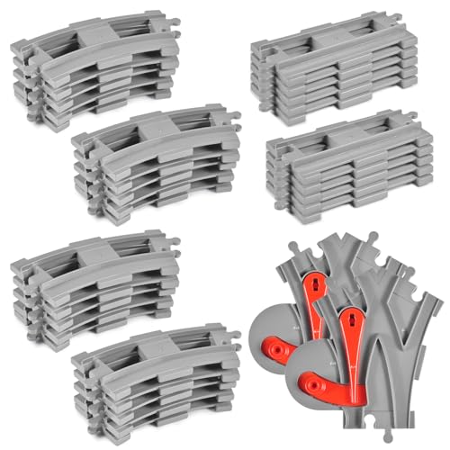 Bausteine Zug Schienen Set,32 pcs City Eisenbahn Schienen,Schienen Erweiterungsset,Spielzeug Eisenbahnschienen,bestehend aus Cross Track Gerade,Kurven Schienen,für 3 4 5 Mädchen und Jungen Bausteine Zug Schienen Set,32 pcs City Eisenbahn Schienen,Schienen Erweiterungsset,Spielzeug Eisenbahnschienen,bestehend aus Cross Track Gerade,Kurven Schienen,für 3 4 5 Mädchen und Jungen von Forhome