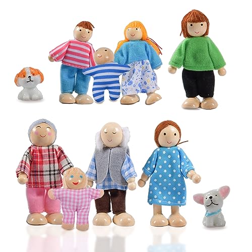 Forhome 10 Stück Holzpuppe Spielzeug, Hölzerne Puppenhaus Puppen Familie Set, Puppenhaus Puppen, Puppenhaus Figuren Puppen Familie Set für Pretend Puppenhaus Zubehör Geschenk von Forhome