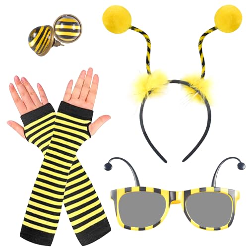 Forhome 4 Stück Bienen Kostüm, Biene Kostüm Accessoire mi Biene Brille, Biene Stirnband mit Biene, Bienenhandschuhe,Bestomrogh Bienenkostüm Erwachsene, Bee Costume Kit für Cosplay Party von Forhome