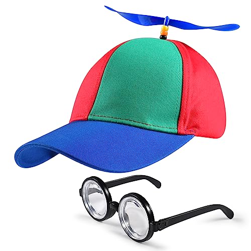 Forhome Reise Hubschraubermütze, Propeller Mütze, Baseballmütze mit Propeller mit Idioten Brille, lustige Hüte für Erwachsene und Kinder, Größenverstellbar, Für Reisen und Draußen Spielen von Forhome