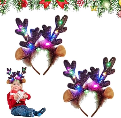 Forhome Rentier Haarreif, 2 Stück Geweih Haarreif Mit LED-Beleuchtung, Weihnachtsgeweih Stirnbänder für Weihnachtszubehör Und Feiertagsfeiern von Forhome