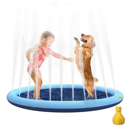 Hundepool, 170cm Sprinkler Matte Hund Splash Pad, Faltbarer Sprinkler Matte Hund, Verdickt rutschfest hundeplanschbecken,Hundeplanschbecken, Sprühmatte Wasserhängematte für Sommer, Garten, Draußen von Forhome