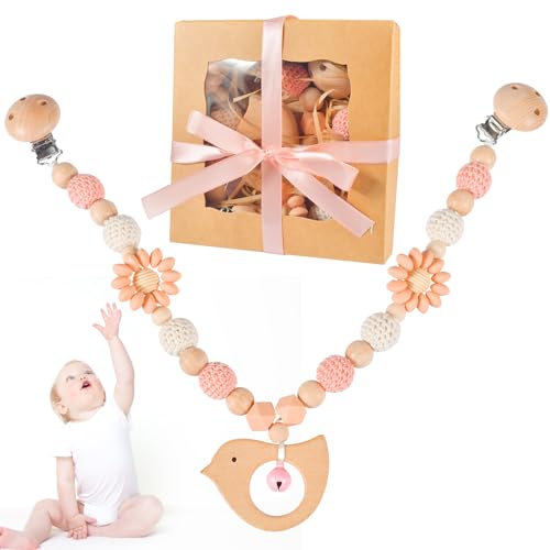 Kinderwagenkette Holz Baby, Kinderwagen Kette für Babys, Kinderwagenspielzeug Für Babys, Niedliche Tierform Kinderwagenspielzeug für Babys und Kleinkinder ab 0+ Monaten (Vögel) von Forhome
