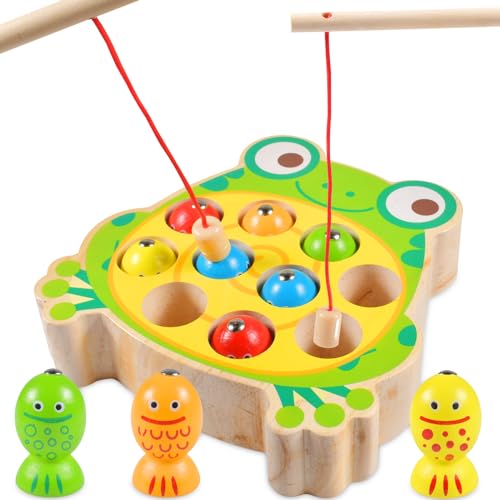 Magnetisches Angelspiel Holzspielzeug,Magnet-Angelspielzeug Montessori Spielzeug,Montessori Holzspielzeug Spielzeug ab 2 Jahre,Angelspiel Motorikspielzeug, Lernspielzeug Geschenk für Kinder(Frosch) von Forhome