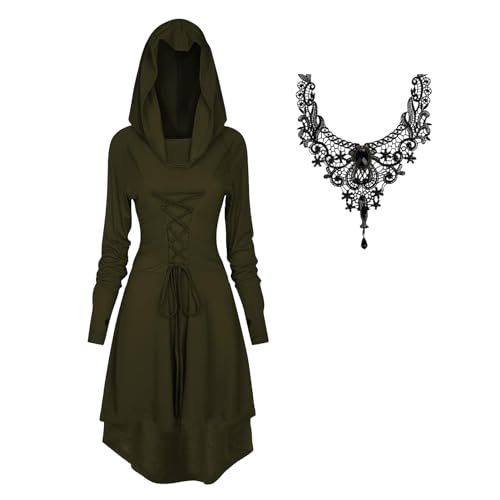 Formemory Gothic Kleid Damen,Gothic Faschingskostüme Damen mit Halskette,Mittelalter Kleid Damen,Renaissance Kleid Damen (Schwarz, XL) von Formemory