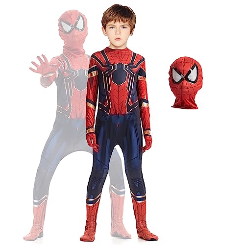 Formemory Spiderman Kostüm Kinder Superhero Spider-Man Cosplay Kostüme mit Maske,3D Spiderman Kostüm Jumpsuit Spider-Man Halloween Karneval Cosplay Party von Formemory