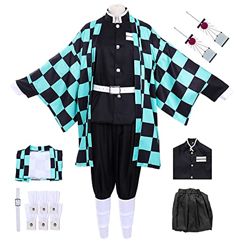 Formemory Tanjiro Cosplay Kostüm Set Anzug Herren Tanjiro Cosplay Kimono Outfit No Yaiba Anime Costume Damen Herren Mädchen Und Mantel (Medium, Tanjirou) von Formemory