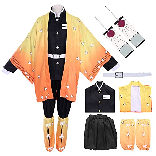 Formemory Zenitsu Cosplay Kostüm Set Anzug Herren Zenitsu Cosplay Kimono Outfit No Yaiba Anime Costume Damen Herren Mädchen Und Mantel (Large, Zenitsu) von Formemory