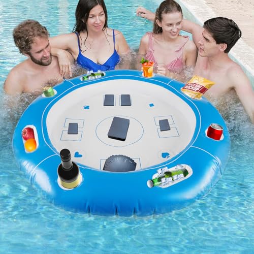 FormiPow Schwimmender Tisch für Pool, Premium-PVC-Pool-Kartentisch für Erwachsene, hält Getränke, Snacks und Kartenspiele (Poker, Schach), stabiles Partyfloß mit Getränkehaltern und Aufbewahrung für von FormiPow