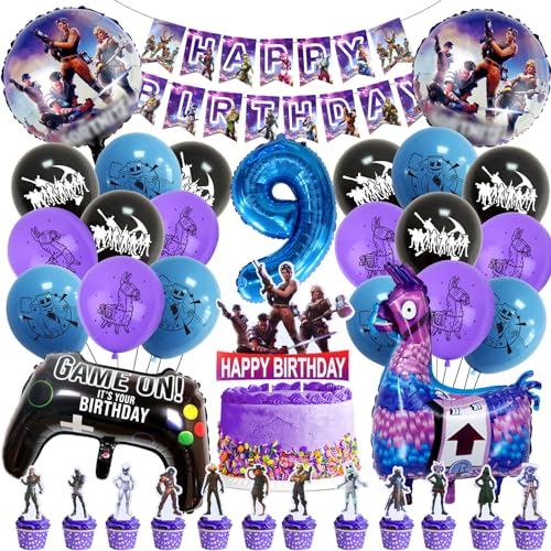 49 Stück Gaming Party Geburtstag Deko, Fortnite Deko Geburtstag, Fortnite Kuchen Deko, Spiel Geburtstagsdeko, Fortnite deko, Gaming Deko, Videospiel Geburtstag Luftballons, 9 Jahr Geburtstagsdeko von Forninc