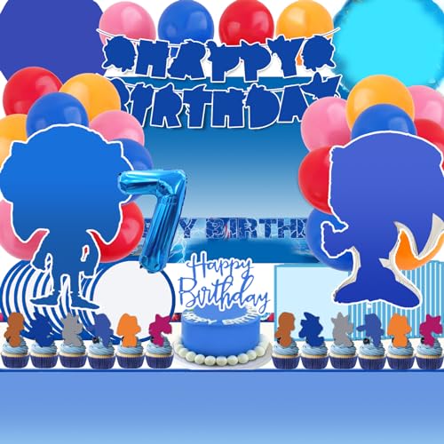 84 Stück Sonic Geburtstag Party Set, sonic Deko Geburtstag, Sonic Geburtstag Luftballon, Sonic Deko, Sonic Tortenaufleger, Sonic Luftballon, Geburtstag Ballon, Sonic Geburtstagsdeko 7 Jahre von Forninc