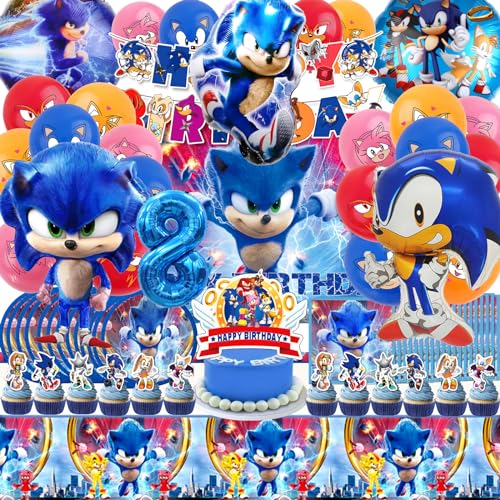 84 Stück Sonic Geburtstag Party Set, sonic Deko Geburtstag, Sonic Geburtstag Luftballon, Sonic Deko, Sonic Tortenaufleger, Sonic Luftballon, Geburtstag Ballon, Sonic Geburtstagsdeko 8 Jahre von Forninc