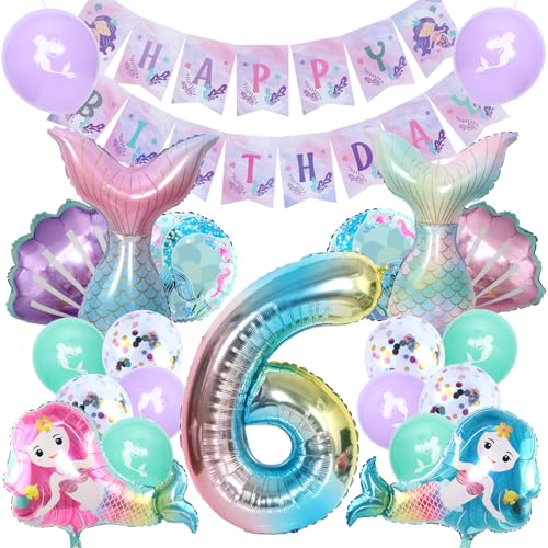 Ballon 6. Geburtstag Mädchen, Deko Kindergeburtstag,Deko, Geburtstagsdeko, Schwanz Muschel Folie Ballons für Mädchen. von Forninc