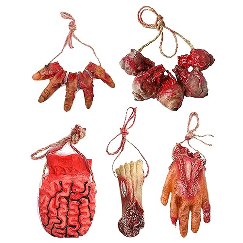 Forreen Halloween Blut Requisiten, 5 Stück Halloween Requisiten Synthetisch Knifflige Requisiten Gefälschte Gruselige Halloween Blutige Requisiten Anhänger für Spukhaus Zombie Party Dekoration von Forreen