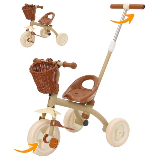 2 in 1 Dreirad, Kinder Fahrrad ab 3 Jahre, Dreirad ab 1 Jahr mit Schubstange höhenverstellbarem, Kinderfahrrad mit Abnehmbaren Pedale und Verstellbarer Sitz,Laufrad ab 2 3 4 5 Jahr(Grün) von Forroby