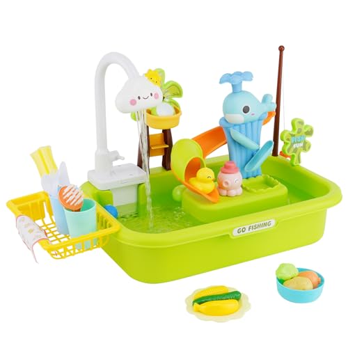 Forroby Küchenspüle Spielzeug Set, Spielzeugzubehör für die Spielküche mit Angelspiel und Küchenzubehör, Küchenspielzeug mit um 180° drehbarem Umlaufauslaufhahn,Rollenspiel Spielzeug für Kinder,Grün Forroby Küchenspüle Spielzeug Set, Spielzeugzubehör für die Spielküche mit Angelspiel und Küchenzubehör, Küchenspielzeug mit um 180° drehbarem Umlaufauslaufhahn,Rollenspiel Spielzeug für Kinder,Grün von Forroby