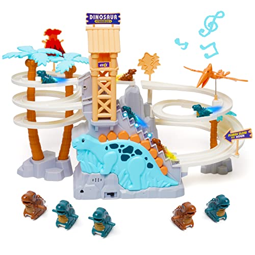 Kinder Rennbahn Spielzeug, elektronische Musik Dinosaurier-Treppensteigspielzeug, Rennbahn mit LED-Licht,Rennspielzeug Playsets Kleinkind Kinder Jungen Mädchen Alter 3+ von Forroby