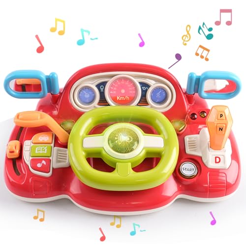 Forroby Lenkrad Kinder,Lenkrad Spielzeug,Kinder Auto Lenkrad,Multifunktions-Auto Lenkrad mit Licht und Musik,Lenkrad für Auto für Kinder ab 2 Jahre,Geschenk für Jungen und Mädchen,Rot von Forroby