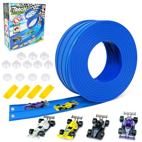 Rennbahn Set für Kleinkinder, Autorennbahn 4M Inklusive 4 Pcs Autos, Spielzeug Auto Rennstrecke mit Rennautos und 12 Pcs Saugnäpfen, Geschenke für Kinder 3 4 5 6 Jahre alt Jungen Mädchen Blau Rennbahn Set für Kleinkinder, Autorennbahn 4M Inklusive 4 Pcs Autos, Spielzeug Auto Rennstrecke mit Rennautos und 12 Pcs Saugnäpfen, Geschenke für Kinder 3 4 5 6 Jahre alt Jungen Mädchen Blau von Fortivae