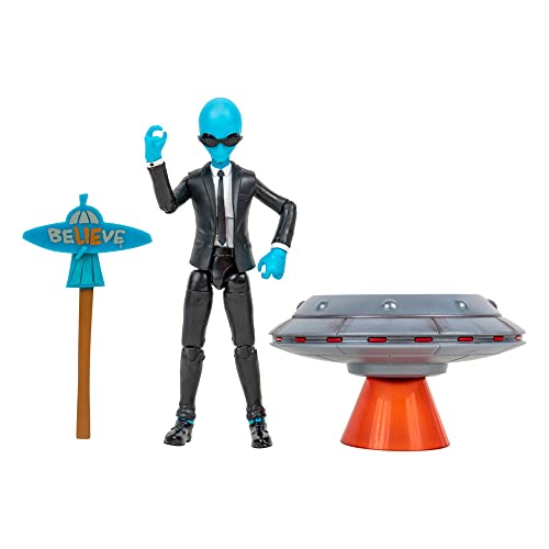 Fortnite FNT1064 Human Bill Series - 10,2 cm bewegliche Figur mit Lil' Untertasse, Emote-Fahrzeug und Flying Slasher Zubehör, Schwarz von Fortnite