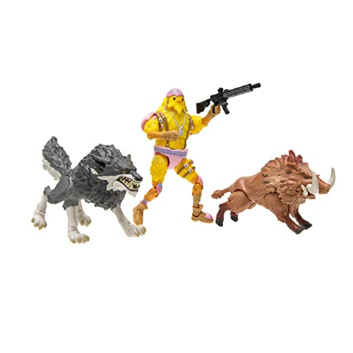 FORTNITE FNT1073 Duo Mode-10,2 cm bewegliche Wolf-, Wildschwein- und Glücksfiguren mit Waffenzubehör von Fortnite