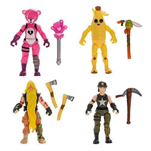 Fortnite FNT0987 FNT Bunker Jonesy, Munitions-Experte, Cuddle Team Leader, Peely Micro Legendary Series Squad Modus, Vier 6,3 cm sehr detaillierte Figuren mit Erntewerkzeugen, Mehrfarbig von Fortnite