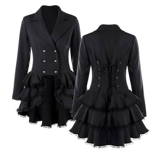 Fortunezone Mittelalterliches Kleid Damen Gothic Mantel Schwarz Barock Jacke Viktorianischen Kostüm Blazerkleider Fortunezone Mittelalterliches Kleid Damen Gothic Mantel Schwarz Barock Jacke Viktorianischen Kostüm Blazerkleider von Fortunezone