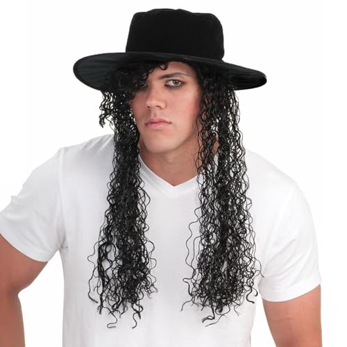 80's Adult Hat And Black Long Curly Costume Wig 80's Adult Hat And Black Long Curly Costume Wig von Forum Novelties
