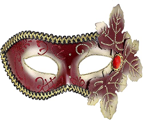 Forum Mardi Gras Costume Masquerade Venetian Half Mask With Glitter Leaves, Red/Gold, One Size von Forum Novelties