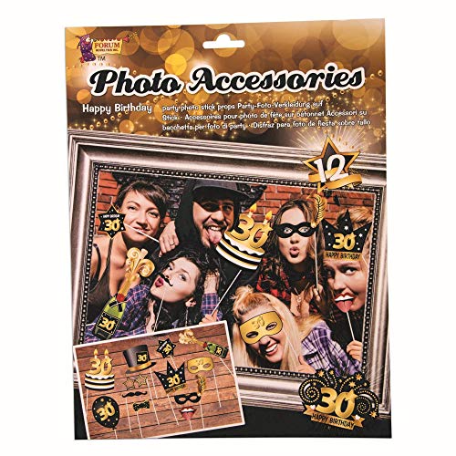 Forum Novelties X81657 30. Geburtstag Fotokabine Accessoiren, Buchstabenmuster, Black,Gold,White von Forum Novelties