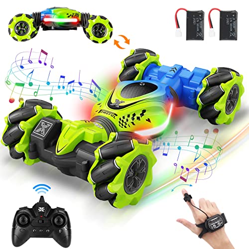 Fosgoit Ferngesteuertes Auto ab 4 5 6 7 8 Jahre RC Auto Kinder 2,4 GHz 4WD Stunt Twist Car, 360° Spielzeug Ferngesteuertes Auto Offroad, 2 Akku RC Stunt Auto mit Fernbedienung Musik Licht von Fosgoit